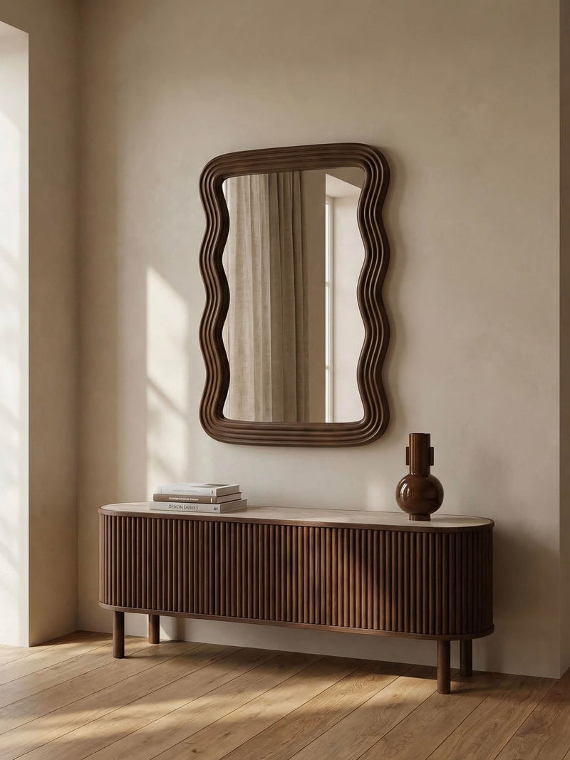 Cult Furniture walnut ridged wavy wall mirror 101x71cm, UK version