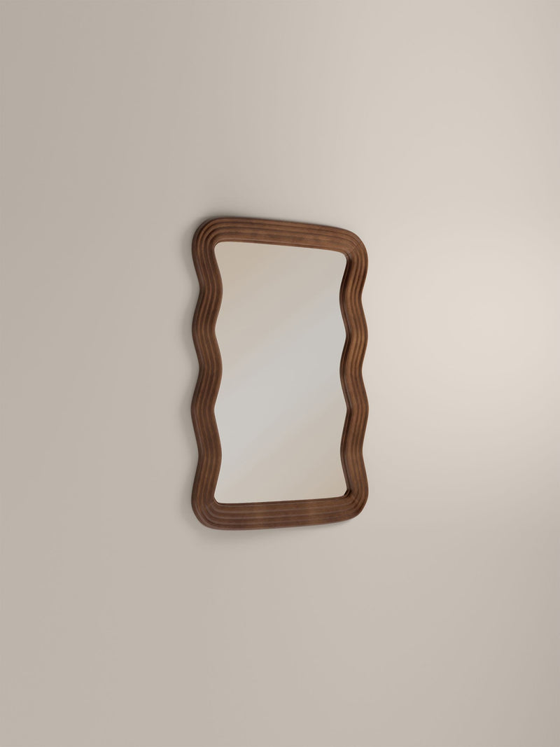 Cult Furniture walnut ridged wavy wall mirror 101x71cm, UK version