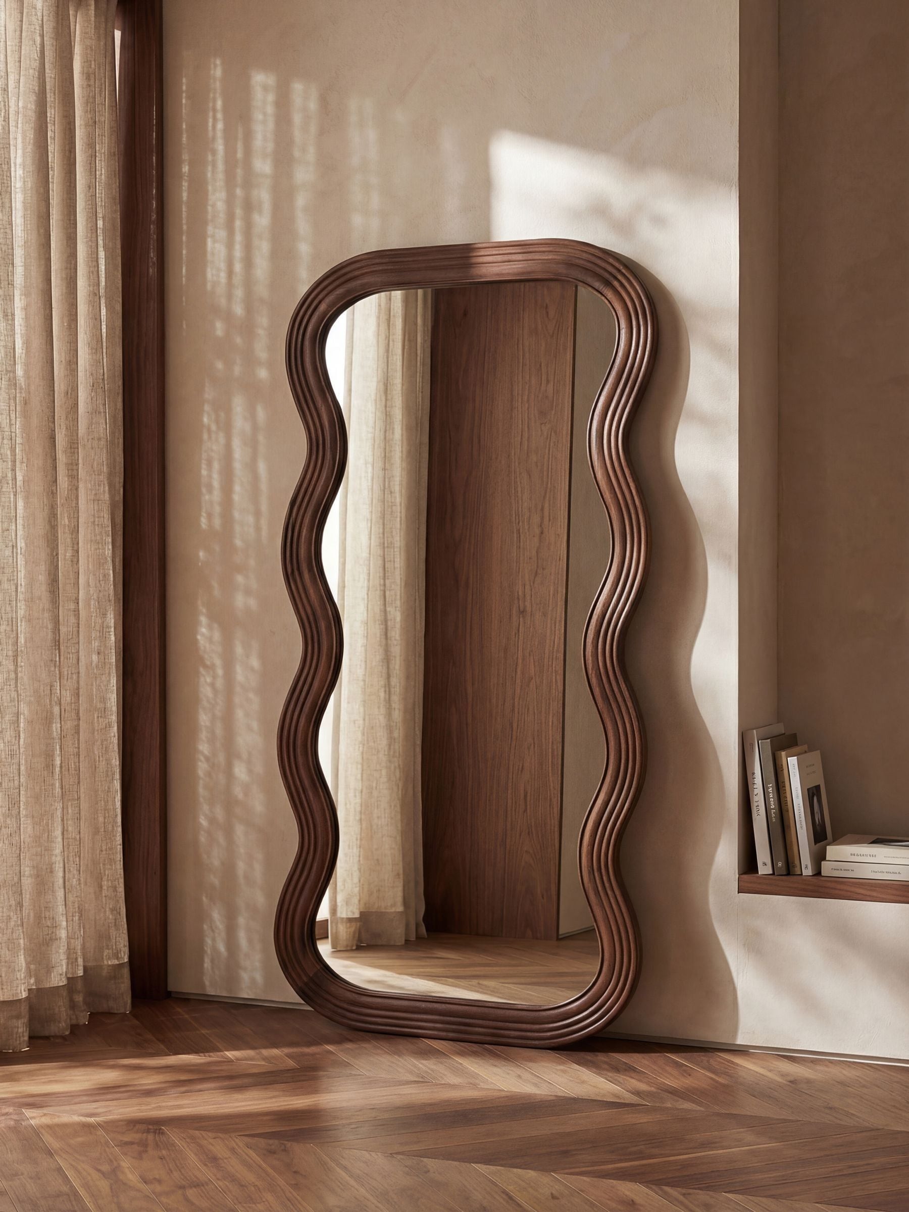 Cult Furniture walnut ridley wavy full length mirror - British product