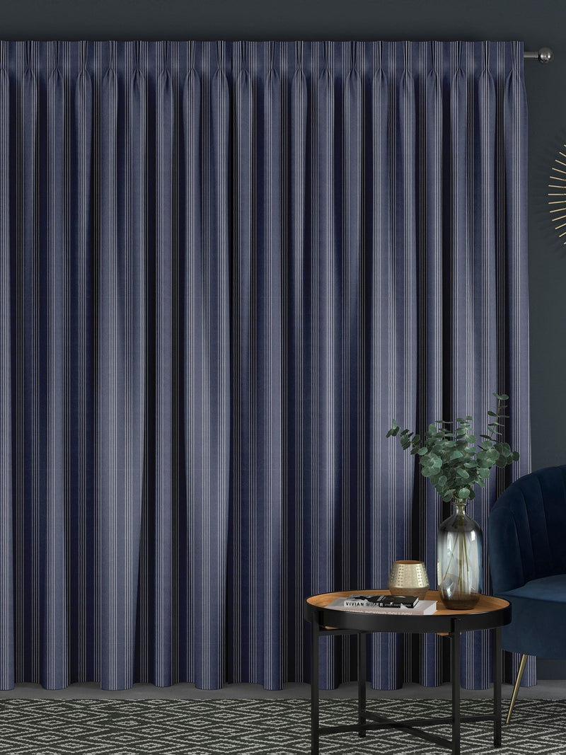 Indigo Leuwin blue striped made to measure curtains (British brand)