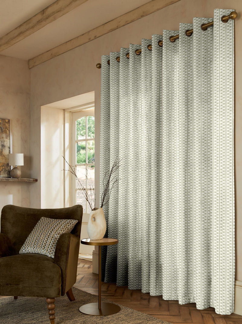 Sage Celot green geometric jacquard curtains (British brand)
