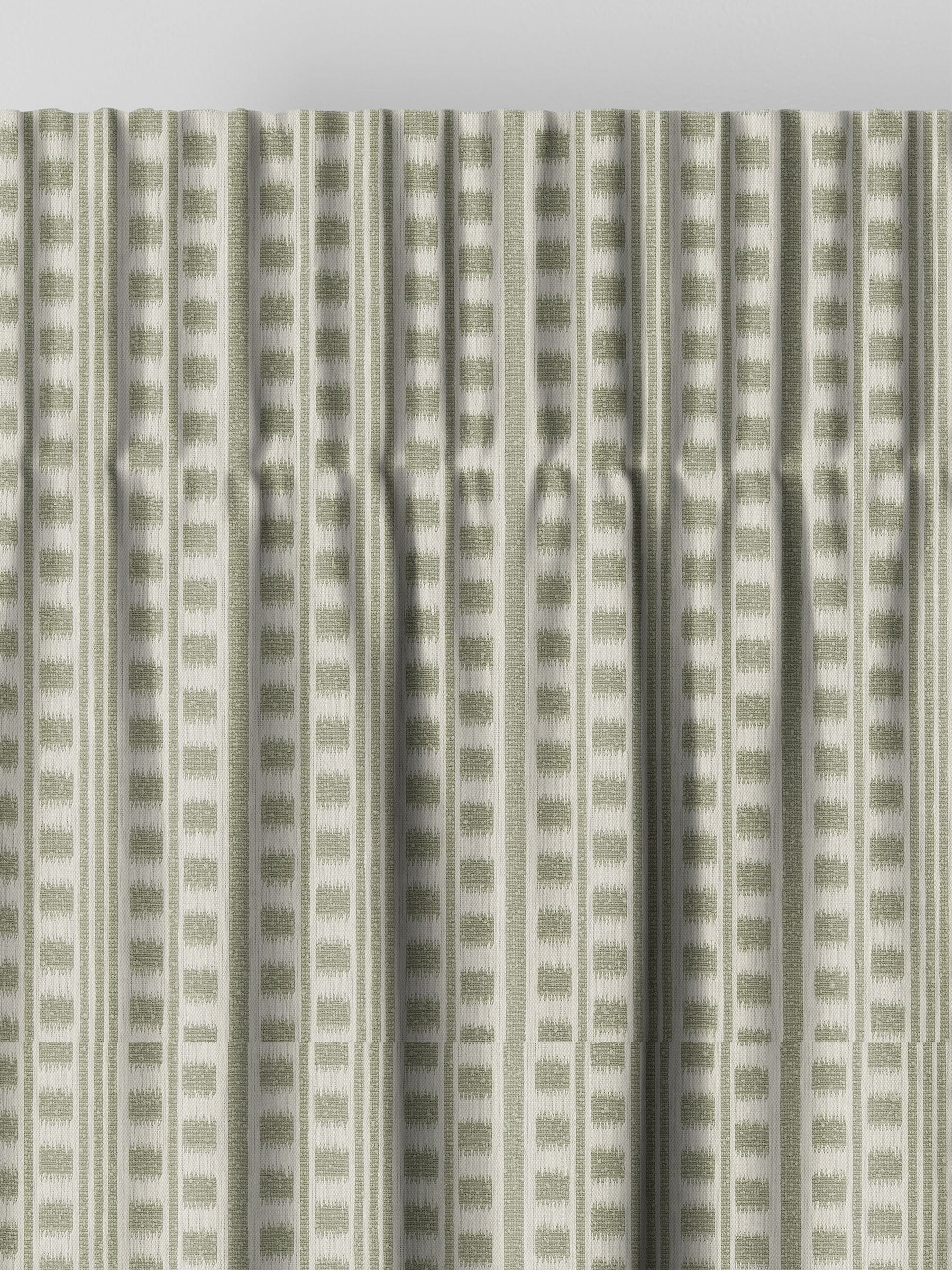 Sage Celot green geometric jacquard curtains (British brand)