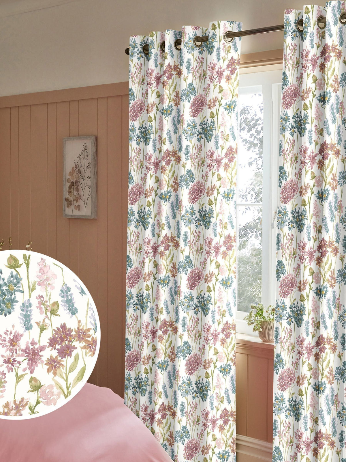 Blue floral made to measure Peony Odilon curtains - British product