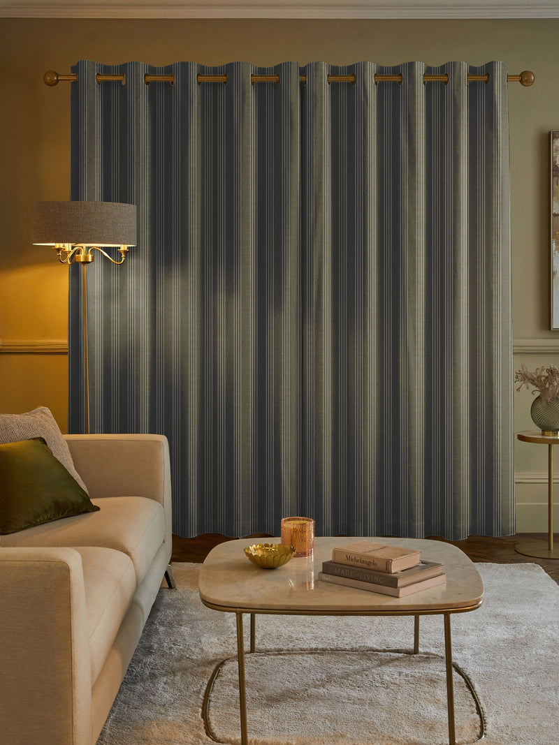 Pine Leuwin green stripe curtains, UK version