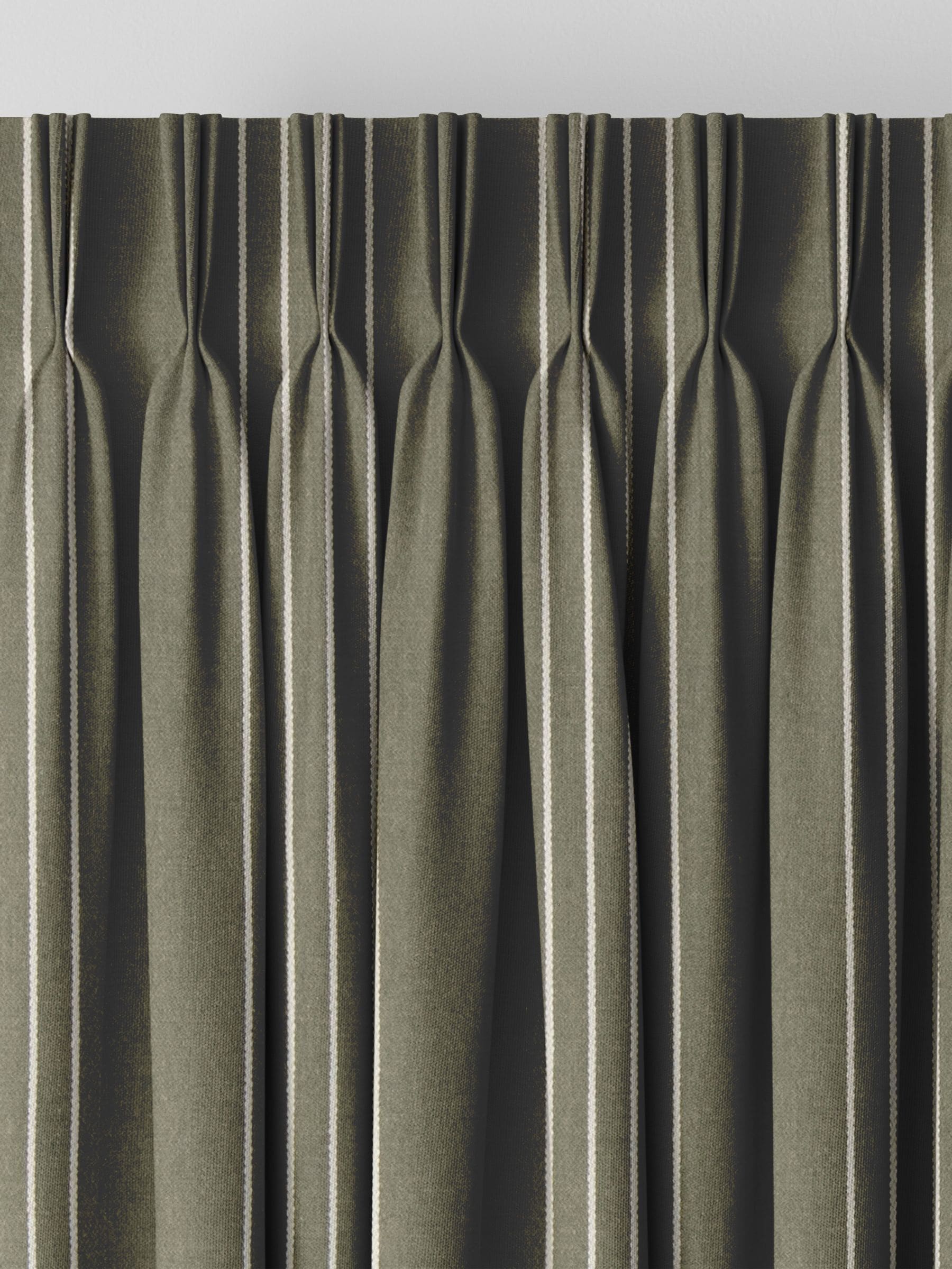 Pine Leuwin green stripe curtains, UK version