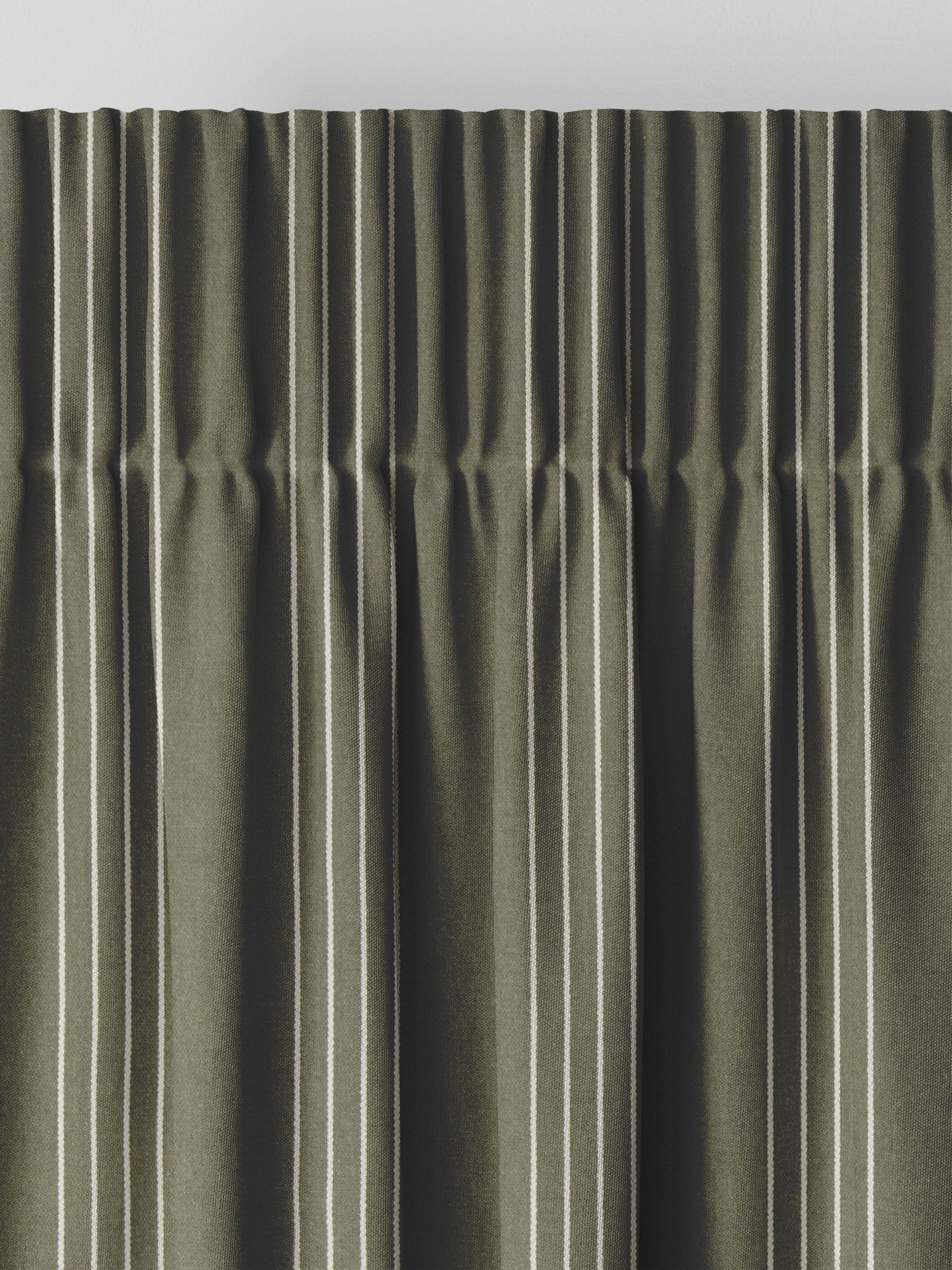 Pine Leuwin green stripe curtains, UK version