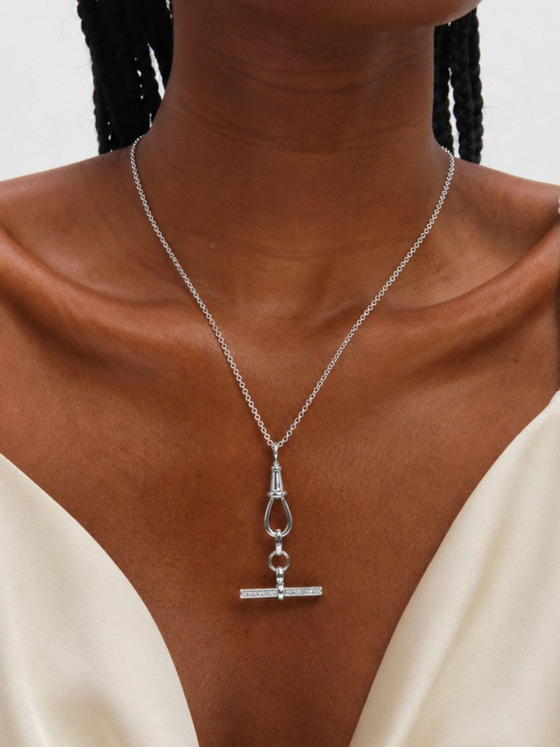 Jon Richard silver plated pave T-Bar necklace 16 inch, UK version