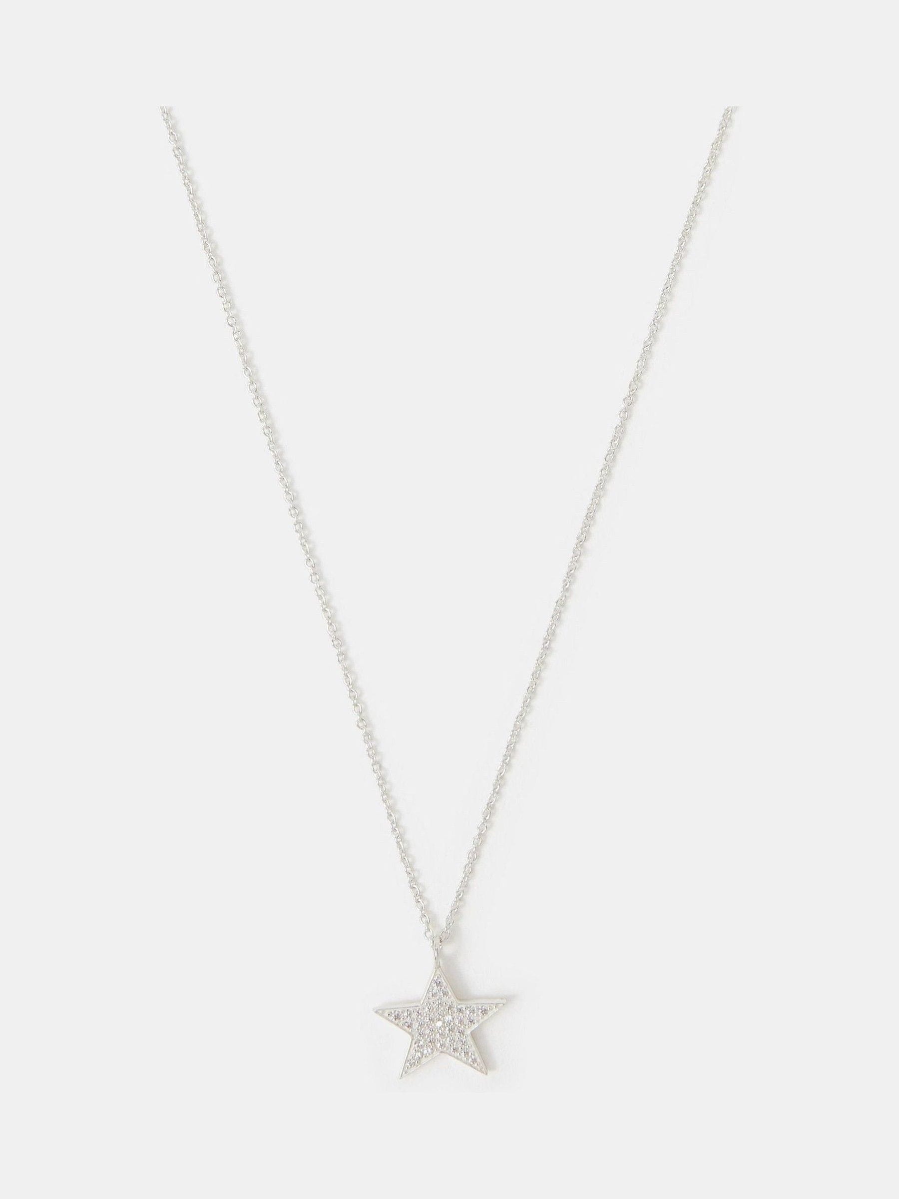 Accessorize sterling silver diamanté star pendant necklace - British product