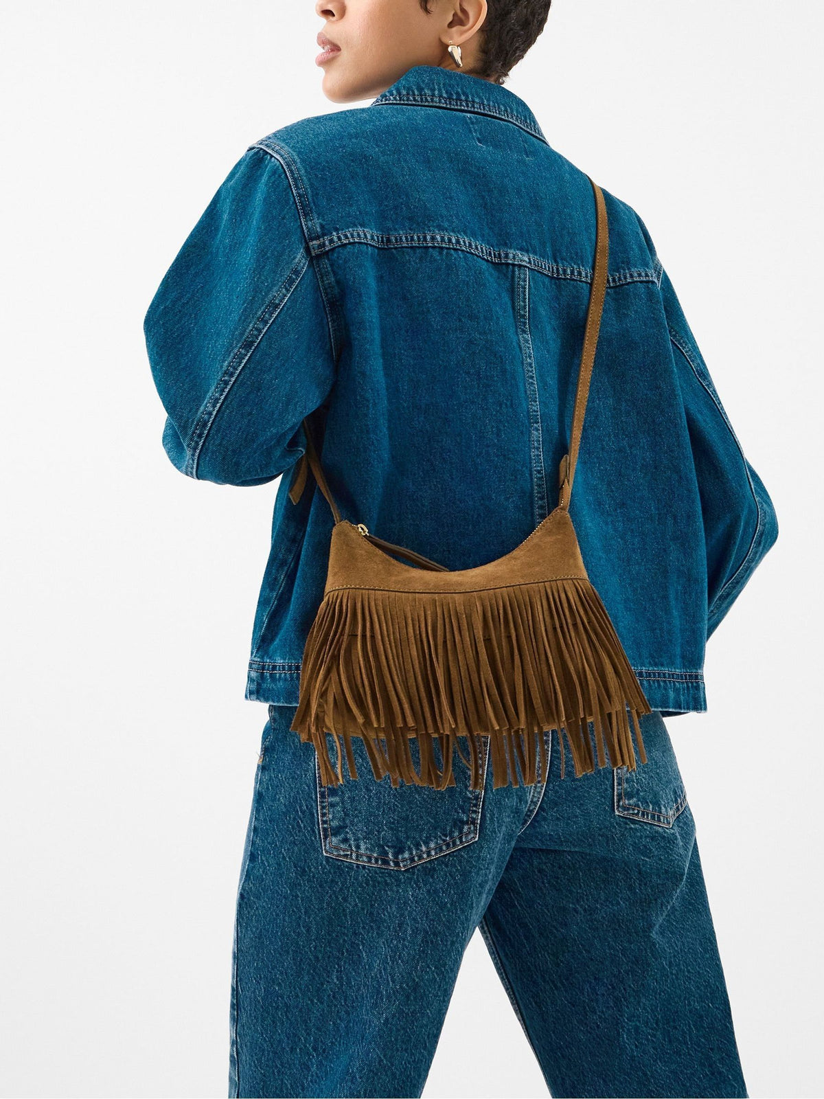 Accessorize brown suede cross body bag with fringe - British product