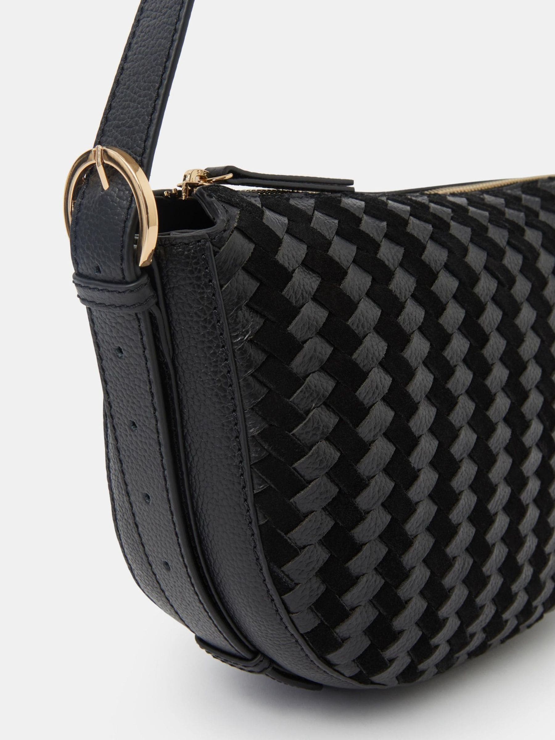 Accessorize black woven leather crossbody bag, imported from the UK