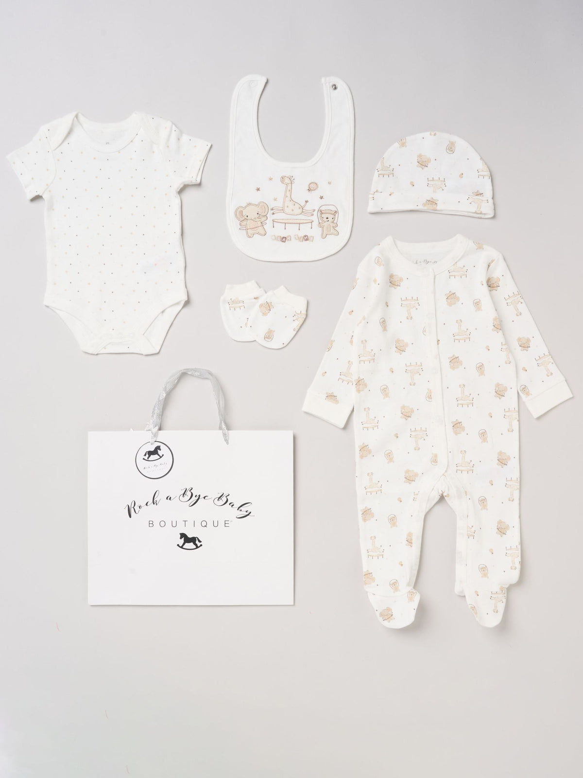 Rock-A-Bye Baby cream floral baby gift set 5 piece, imported from the UK