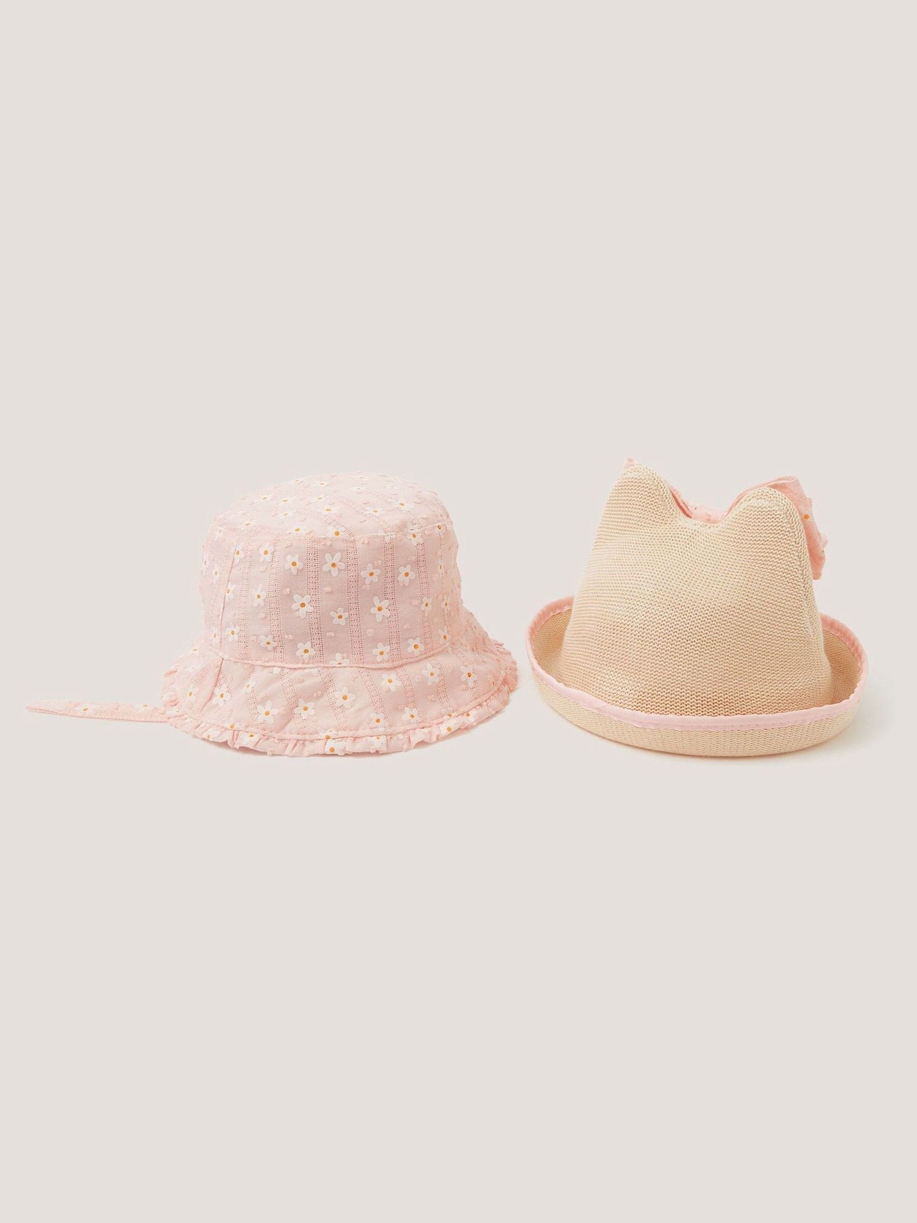 Monsoon pink baby embroidered bunny hats 2-pack - British product