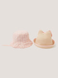 Monsoon pink baby embroidered bunny hats 2-pack - British product