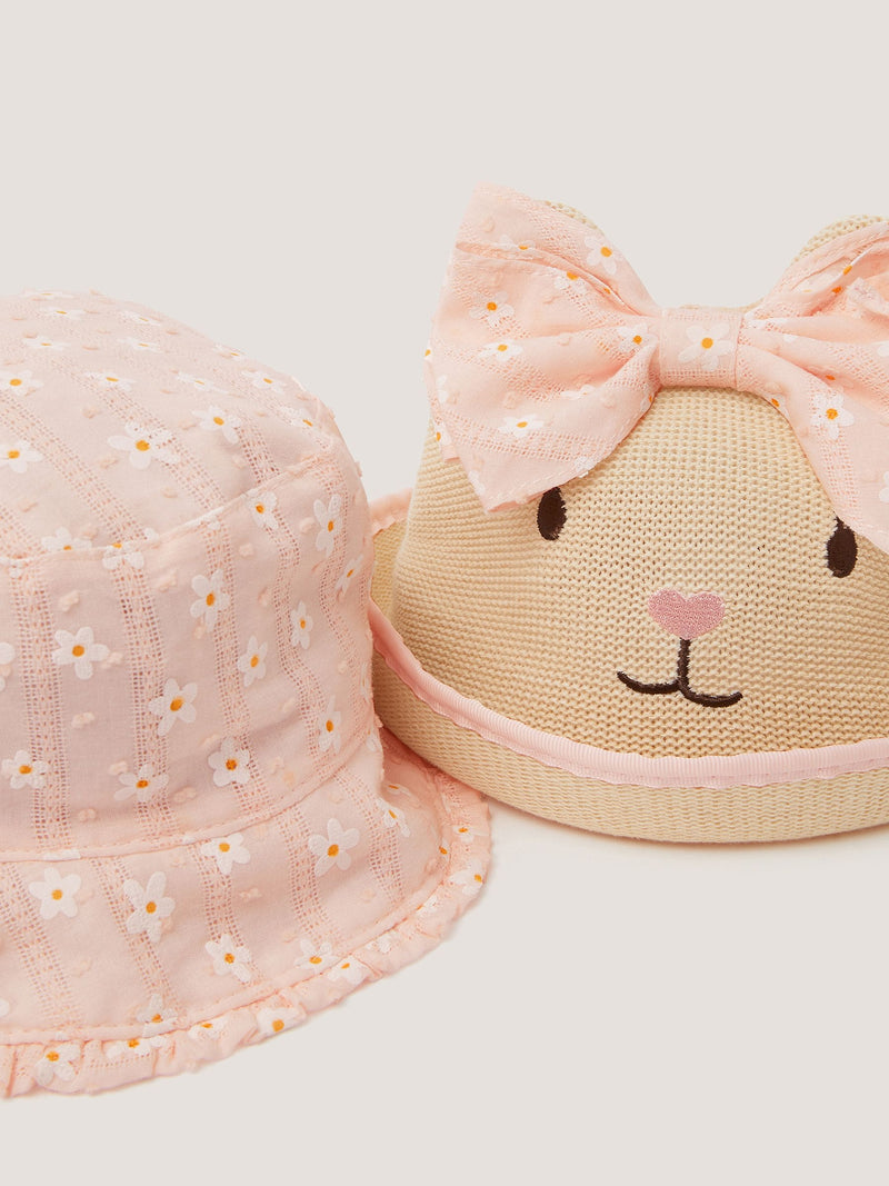 Monsoon pink baby embroidered bunny hats 2-pack - British product