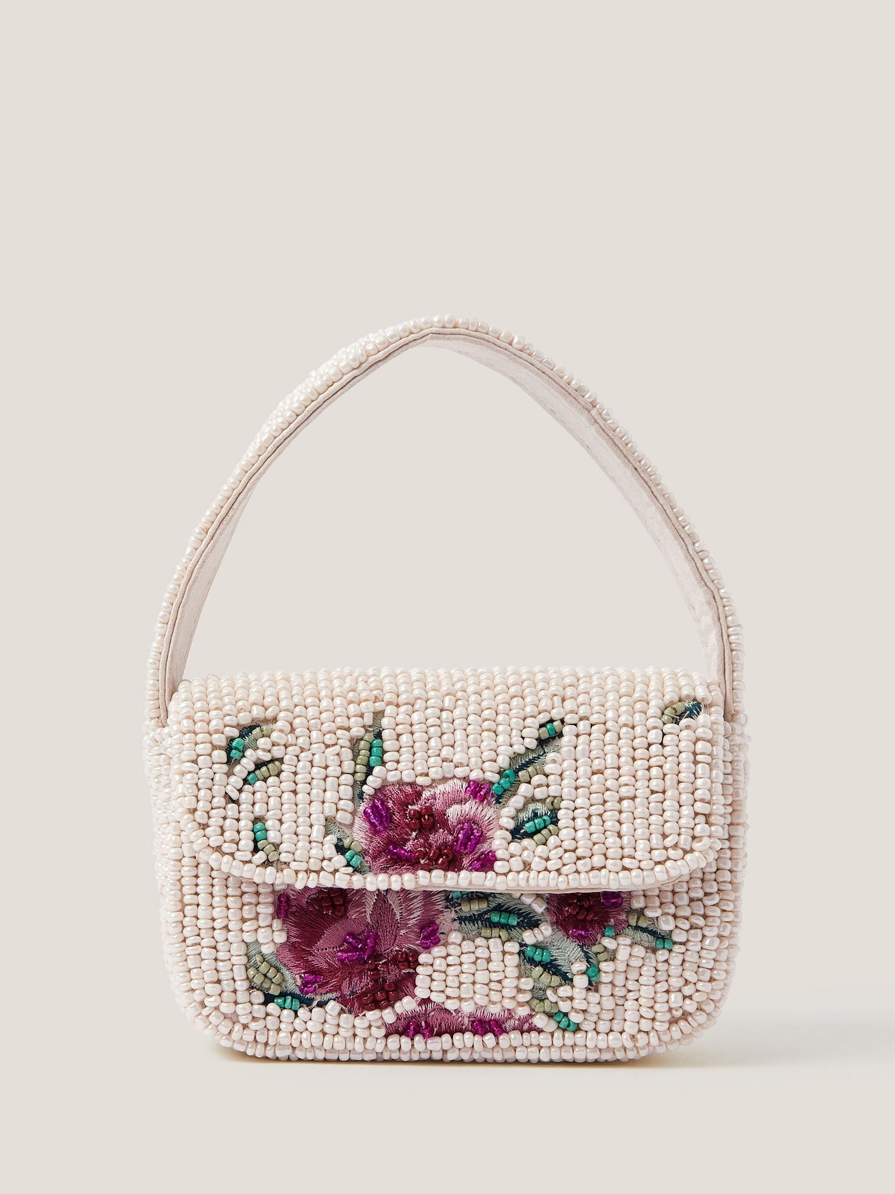 Monsoon cream mini flower beaded bag - British product
