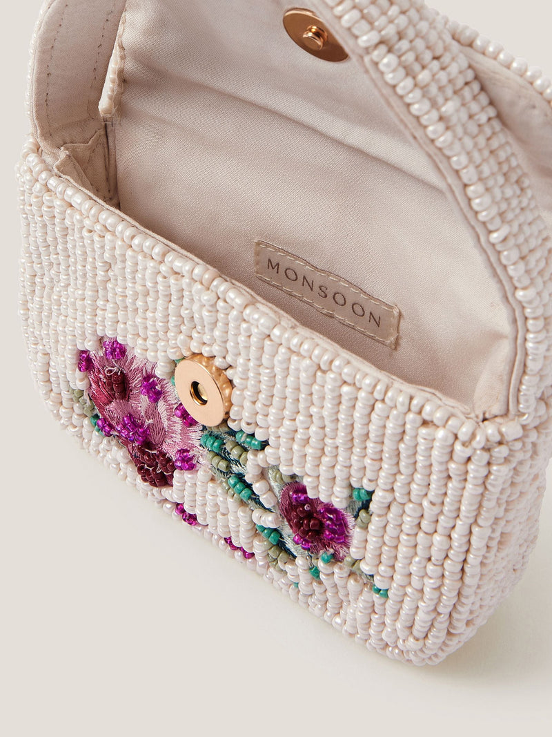 Monsoon cream mini flower beaded bag - British product