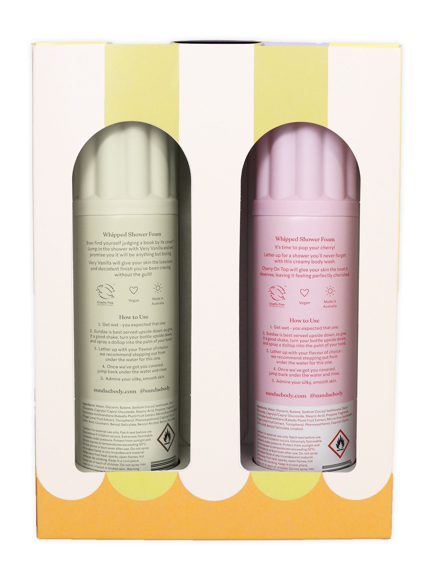 Sundae Very Vanilla and Cherry on Top shower foam gift set, UK version