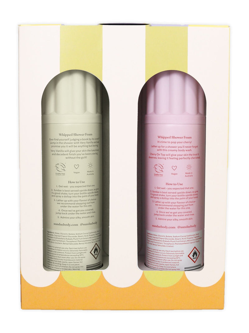 Sundae Very Vanilla and Cherry on Top shower foam gift set, UK version