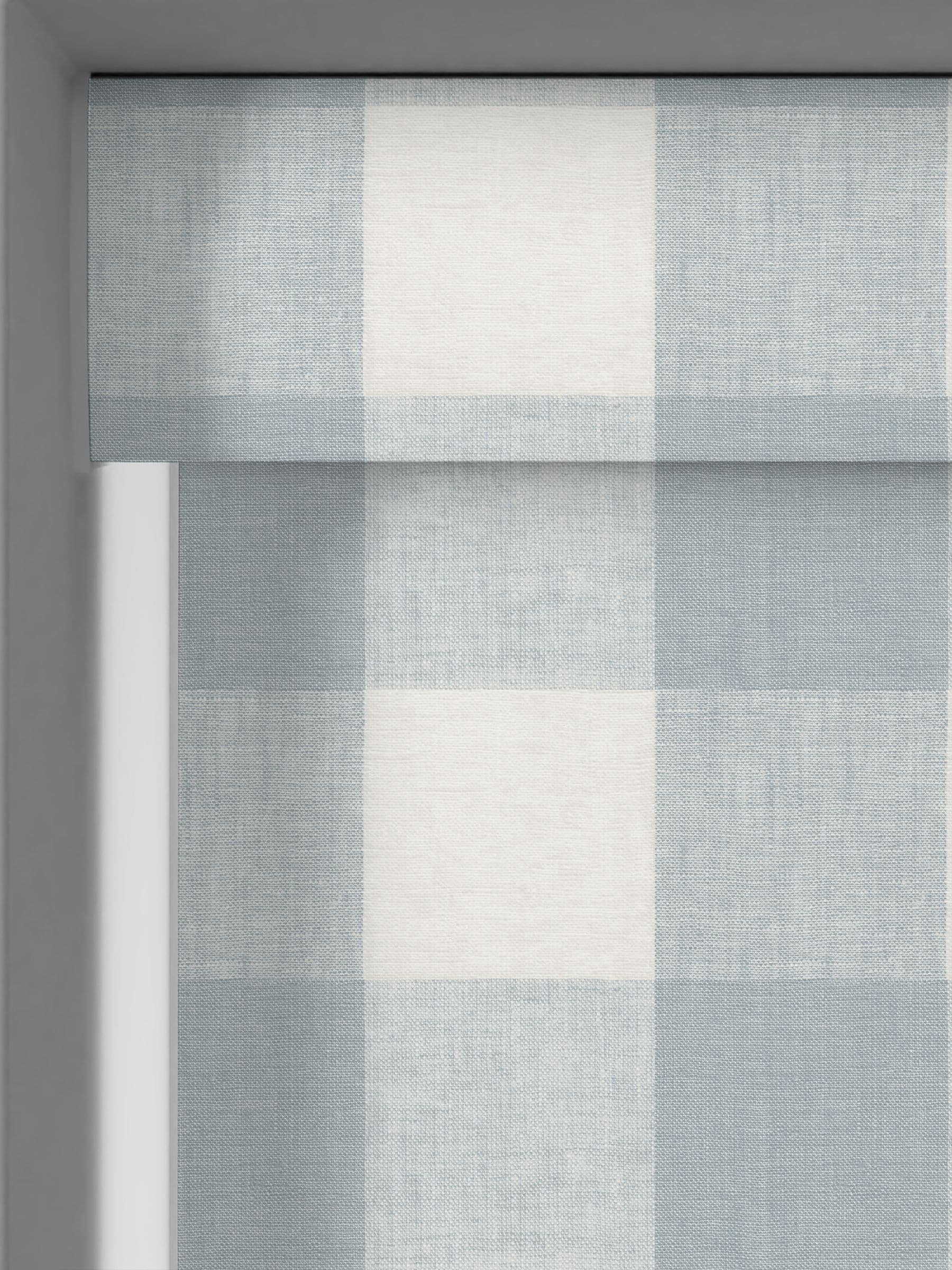 Sophie Allport pale blue gingham roller blind, imported from the UK