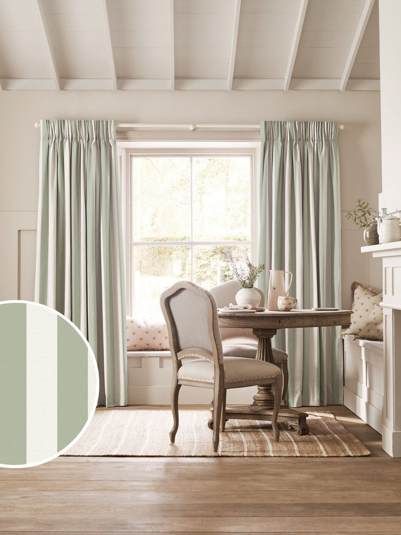 Sophie Allport sage Witham stripe made to measure curtains (British brand)