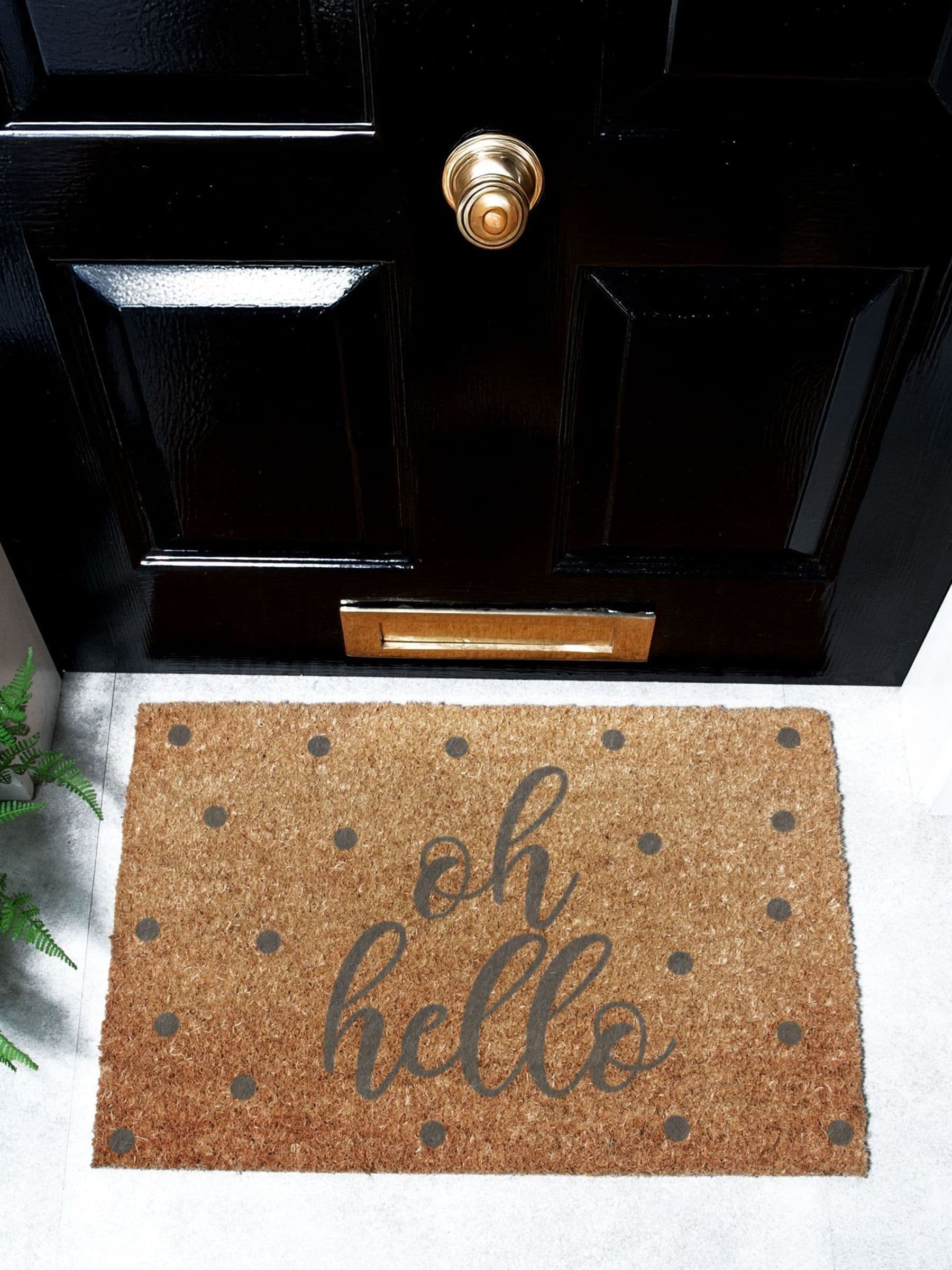 Artsy Mats Grey Oh Hello doormat 60x40cm, UK version