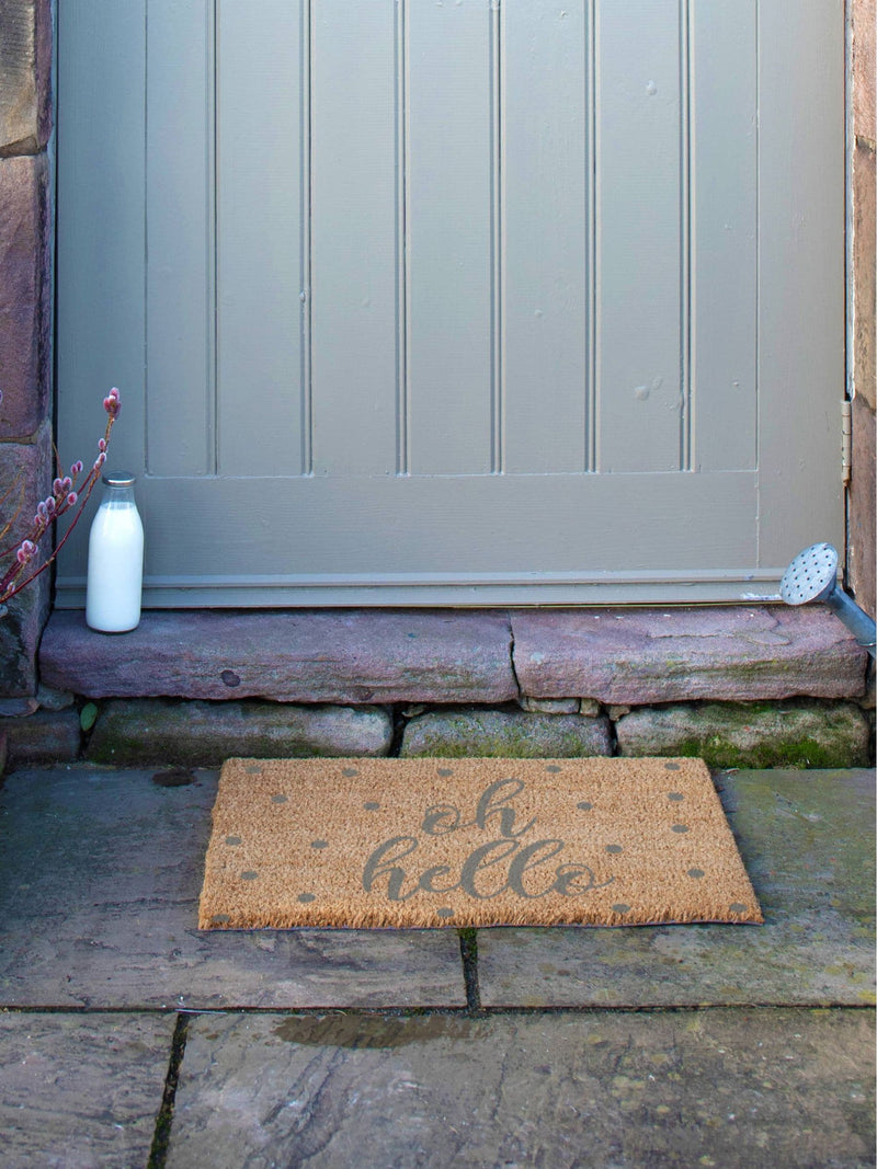 Artsy Mats Grey Oh Hello doormat 60x40cm, UK version