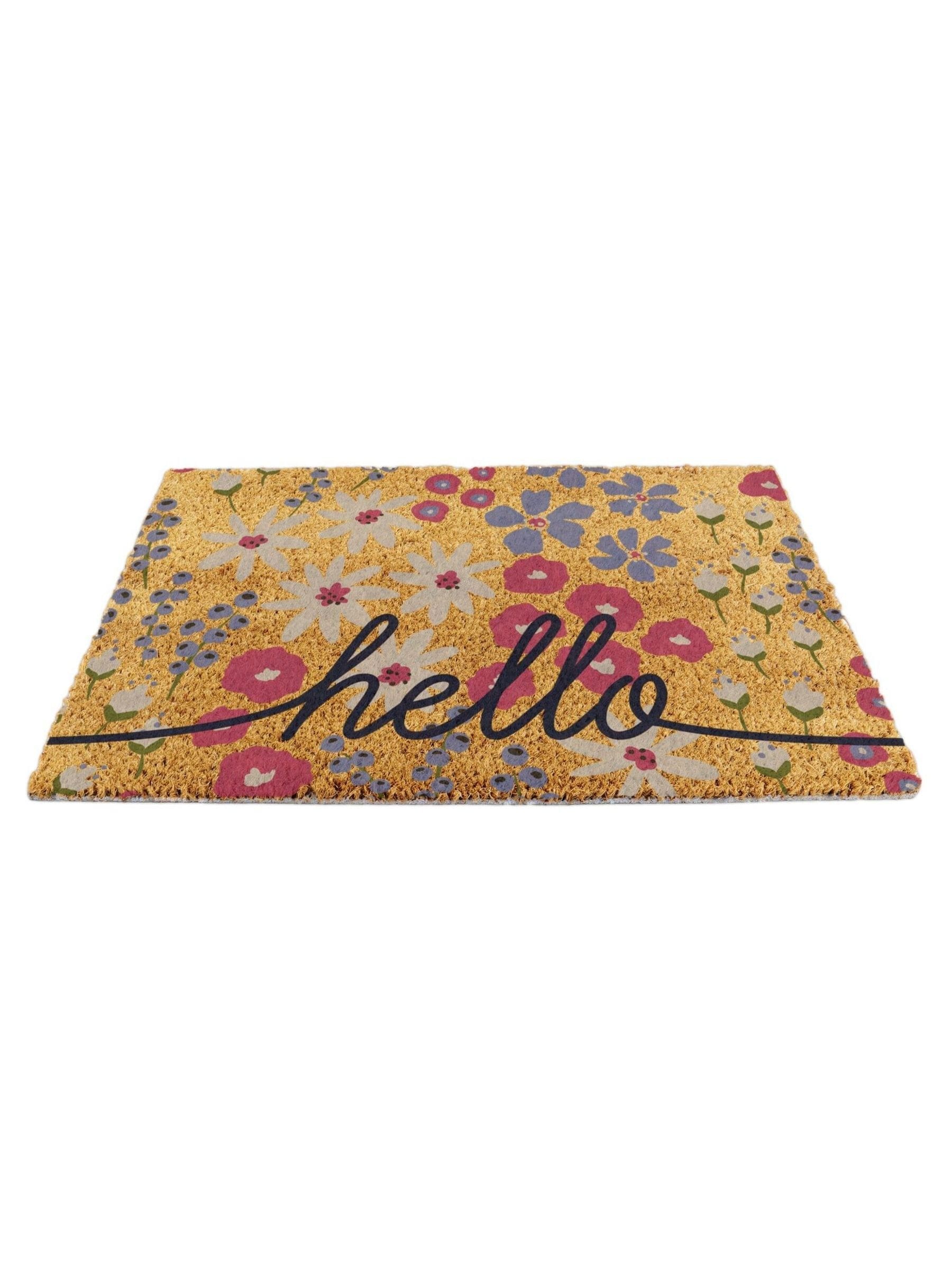 Artsy Mats Brown Hello Scribbly Floral doormat (British brand)