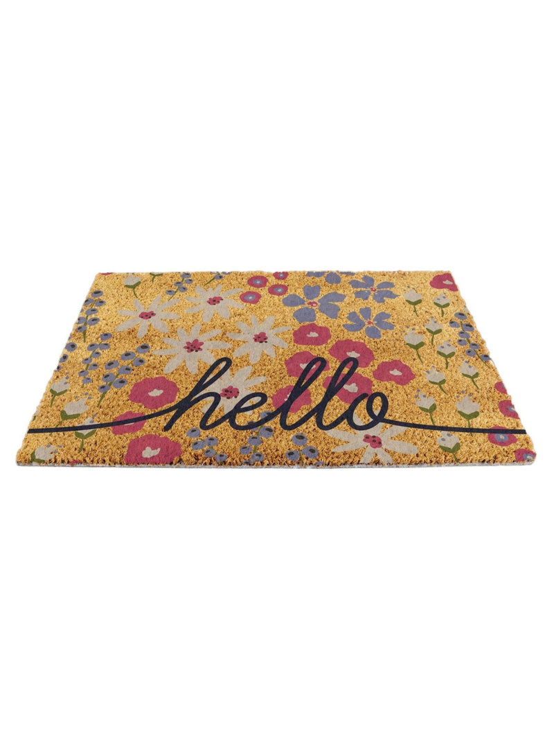 Artsy Mats Brown Hello Scribbly Floral doormat (British brand)