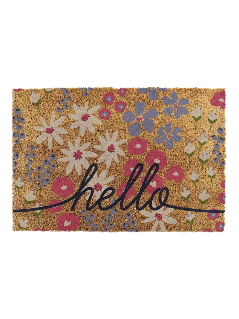 Artsy Mats Brown Hello Scribbly Floral doormat (British brand)
