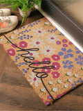 Artsy Mats Brown Hello Scribbly Floral doormat (British brand)