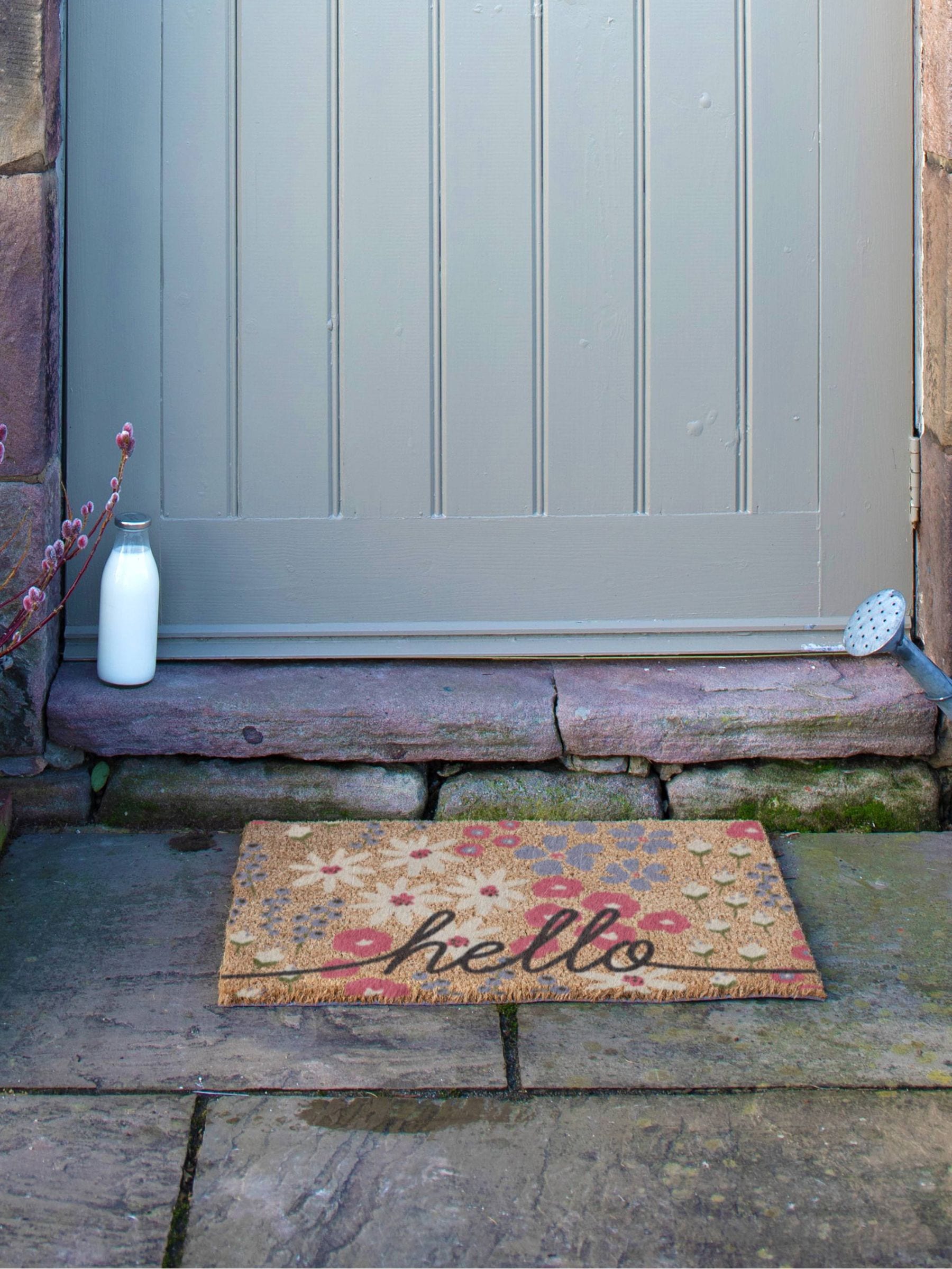 Artsy Mats Brown Hello Scribbly Floral doormat (British brand)
