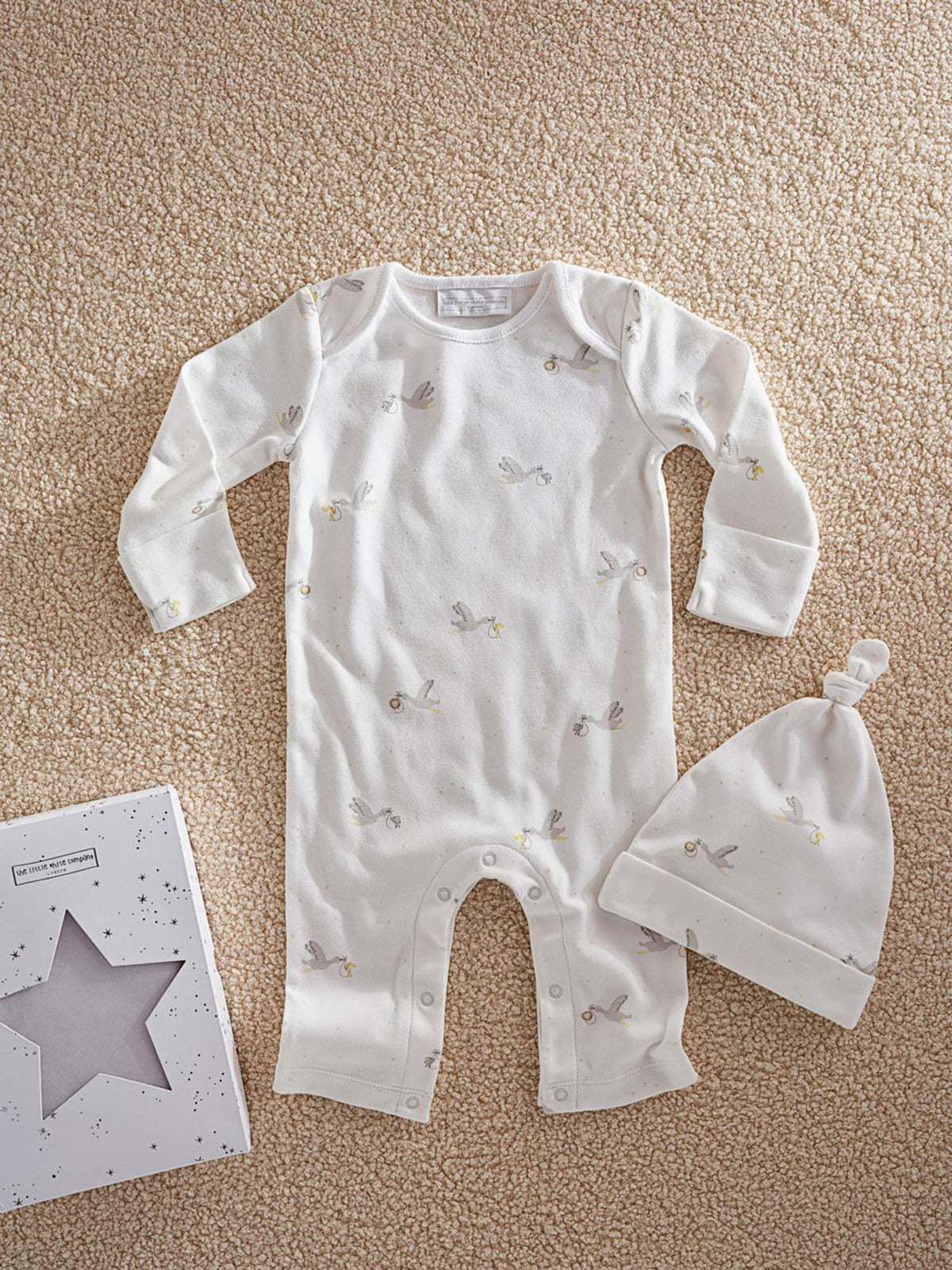 The White Company baby gift set stork print, imported from the UK