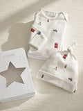 The White Company white cotton baby gift set with London print, imported from the UK