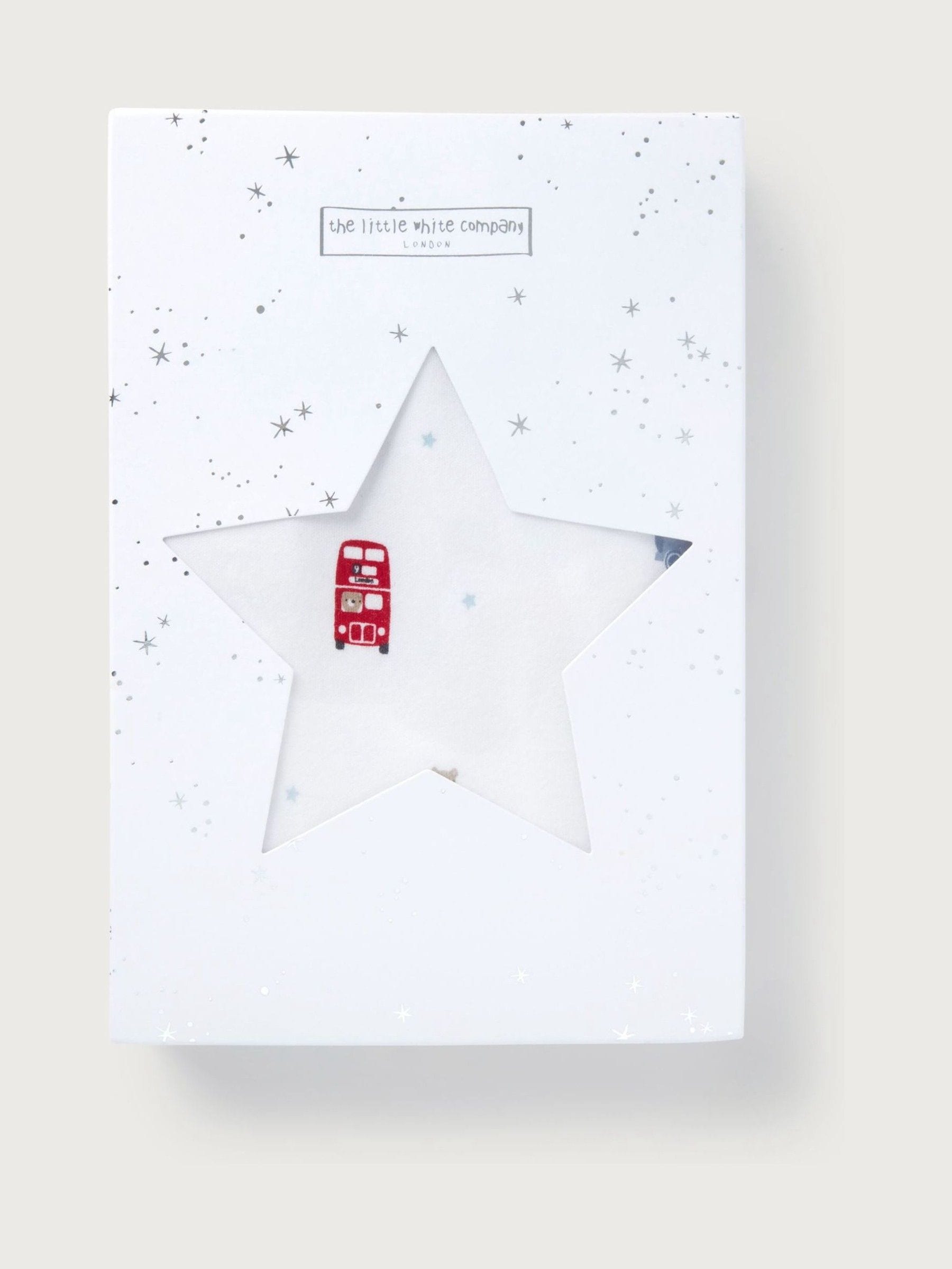 The White Company white cotton baby gift set with London print, imported from the UK
