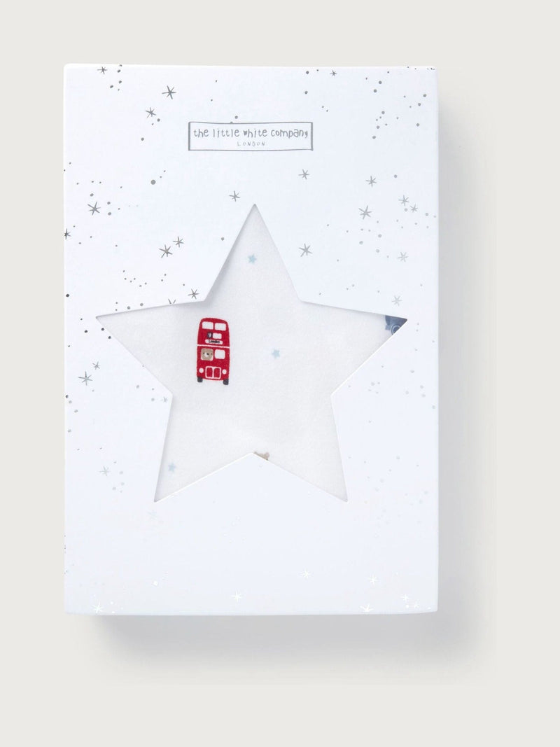 The White Company white cotton baby gift set with London print, imported from the UK