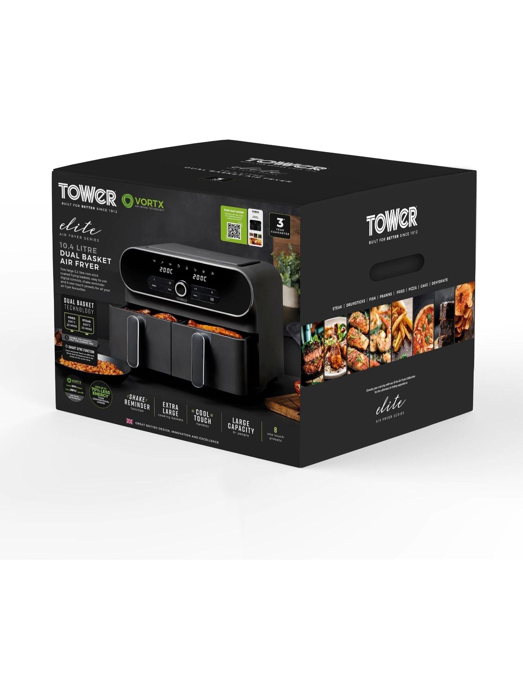 Tower Vortx Elite Duo Basket Air Fryer 10.4L (British brand)