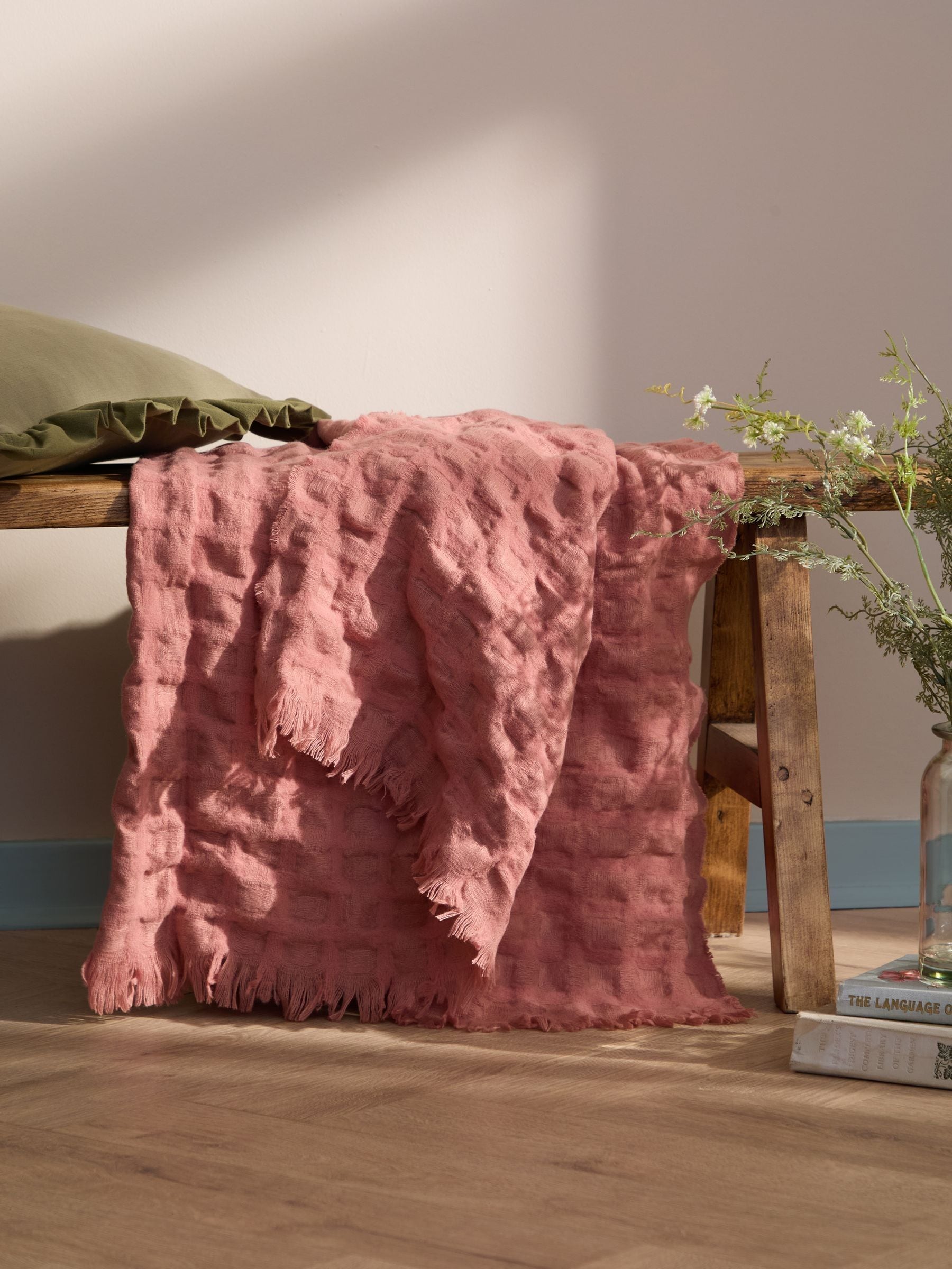 Wylder Rose Walton Waffle Fringed Throw