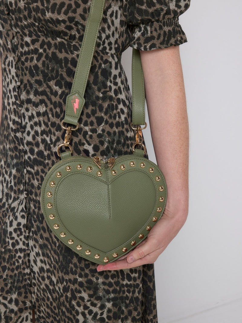 SCAMP & DUDE green heart studded cross-body bag 23cm - British product