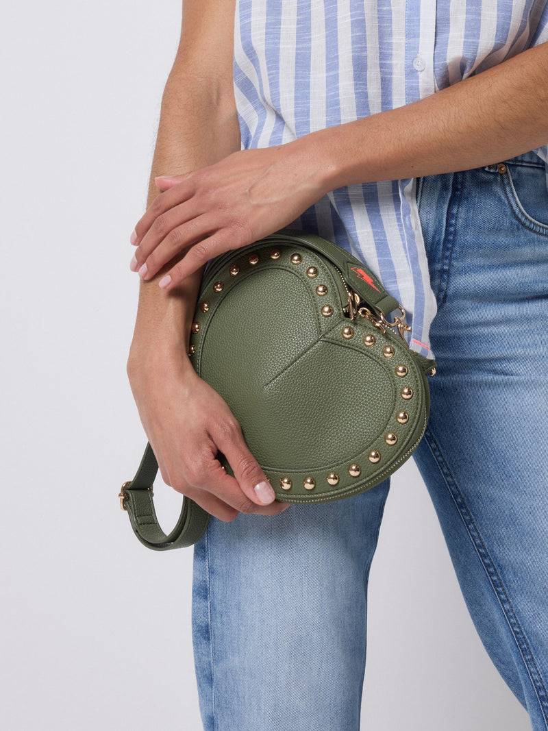SCAMP & DUDE green heart studded cross-body bag 23cm - British product