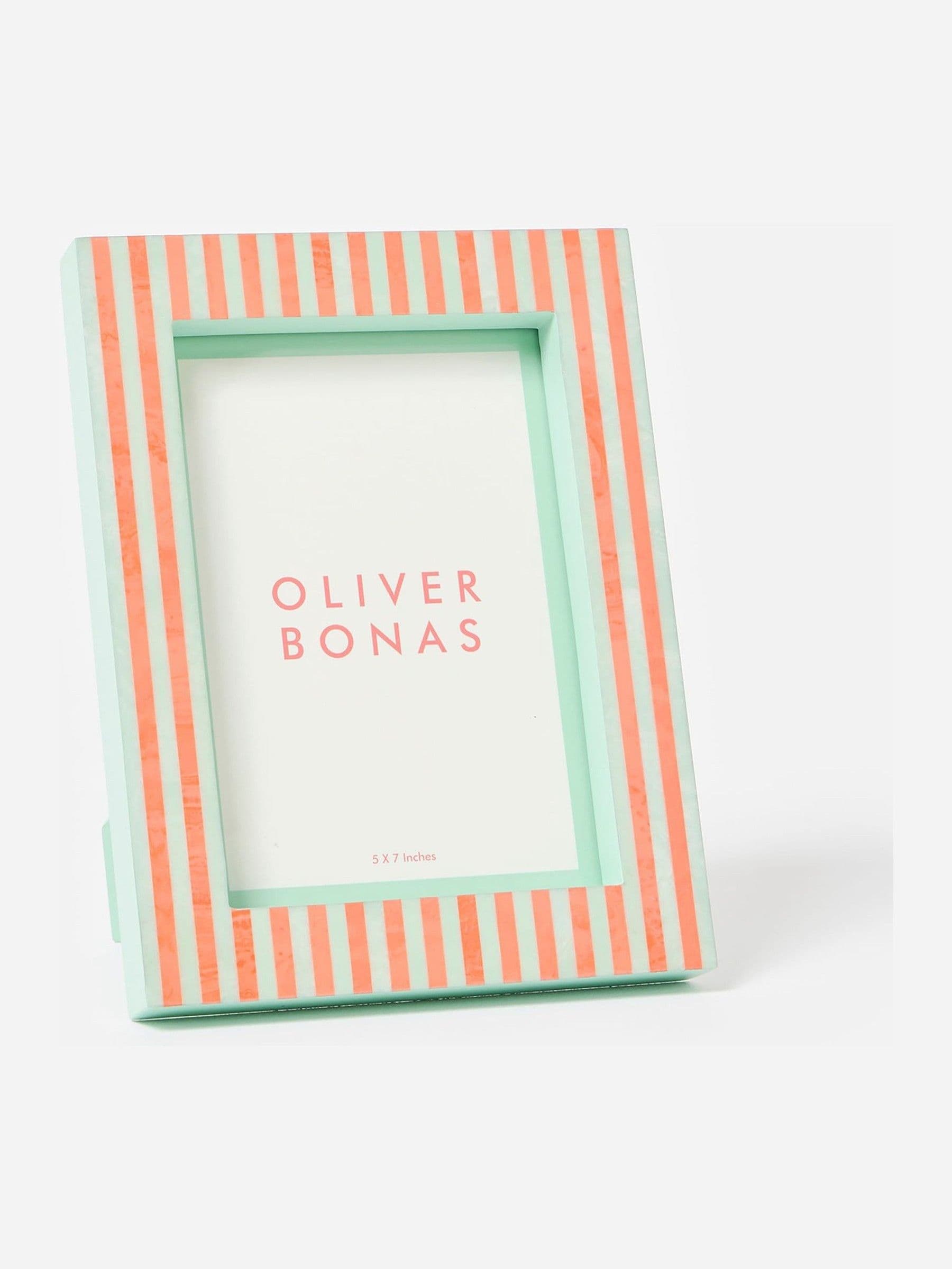 Oliver Bonas photo frame Sage & Coral Paloma Stripe 5x7, imported from the UK