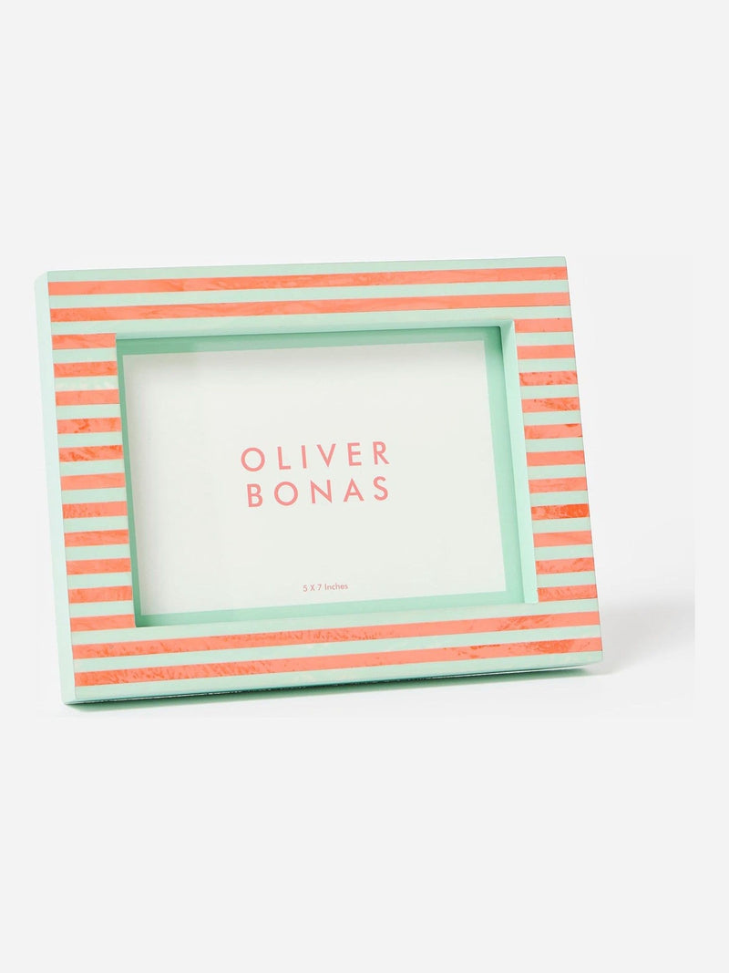 Oliver Bonas photo frame Sage & Coral Paloma Stripe 5x7, imported from the UK