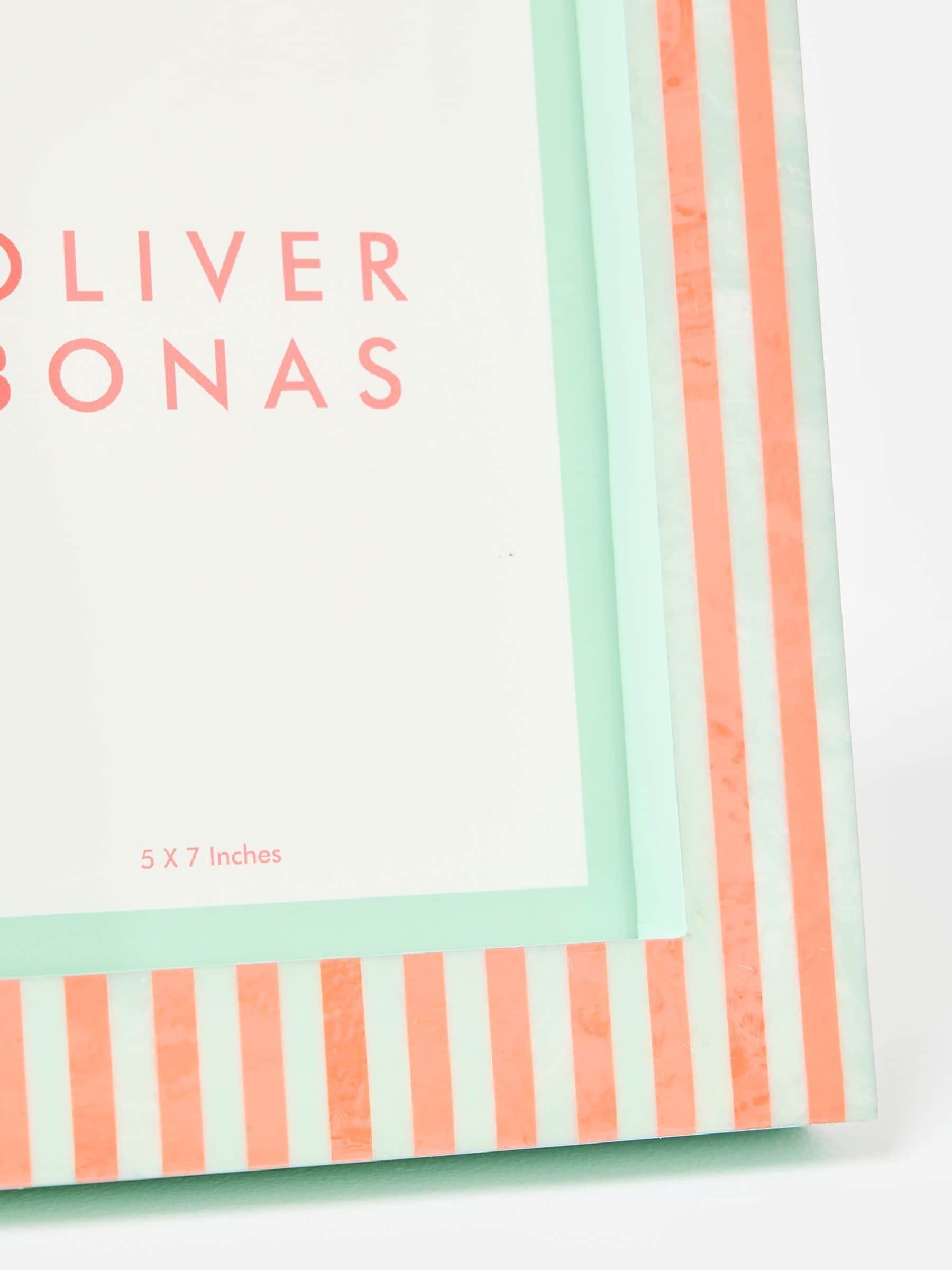 Oliver Bonas photo frame Sage & Coral Paloma Stripe 5x7, imported from the UK