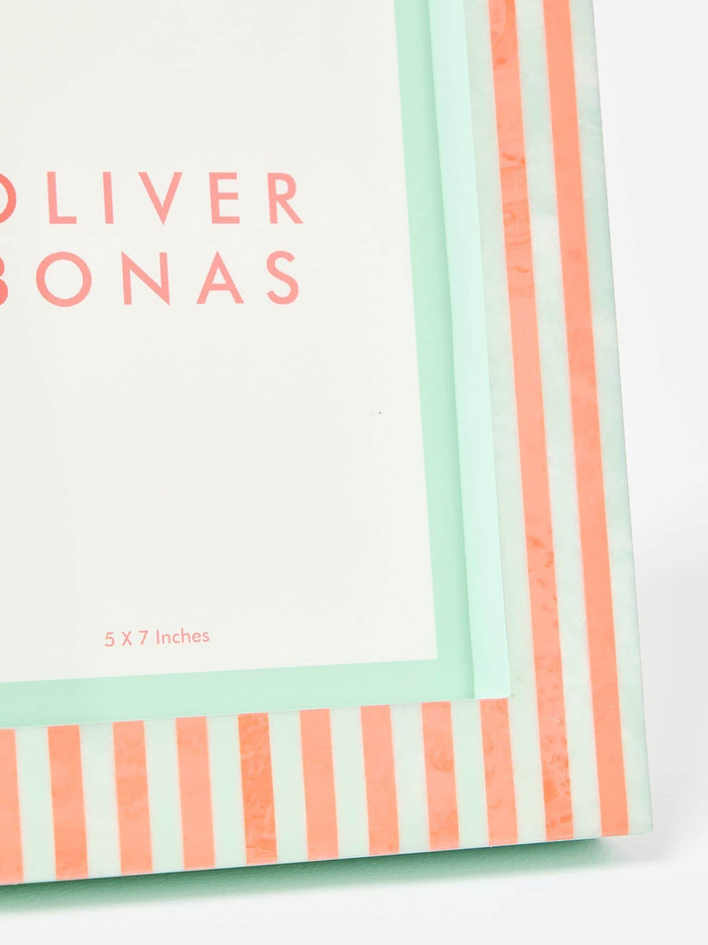 Oliver Bonas photo frame Sage & Coral Paloma Stripe 5x7, imported from the UK