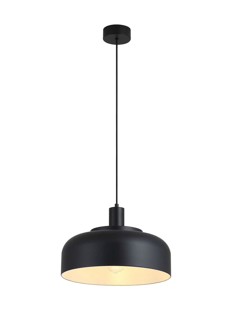 Searchlight Black Frata pendant light with 35cm shade, imported from the UK