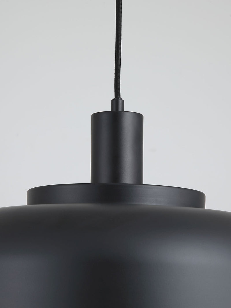 Searchlight Black Frata pendant light with 35cm shade, imported from the UK