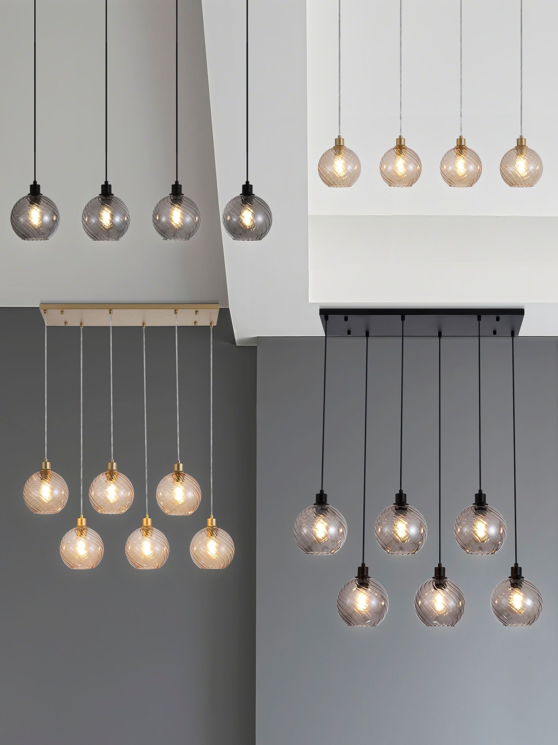 Searchlight Gold Tilly pendant light champagne glass shades - British product