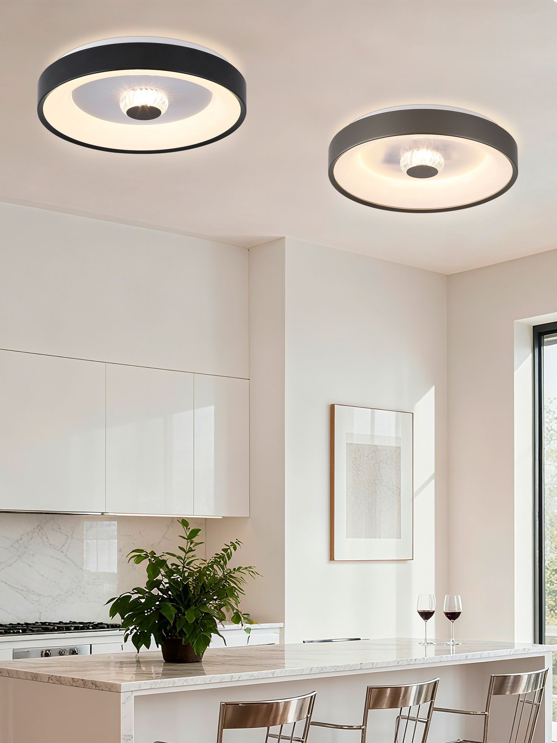 Searchlight Brown Jude LED flush ceiling light 38.5cm, UK version
