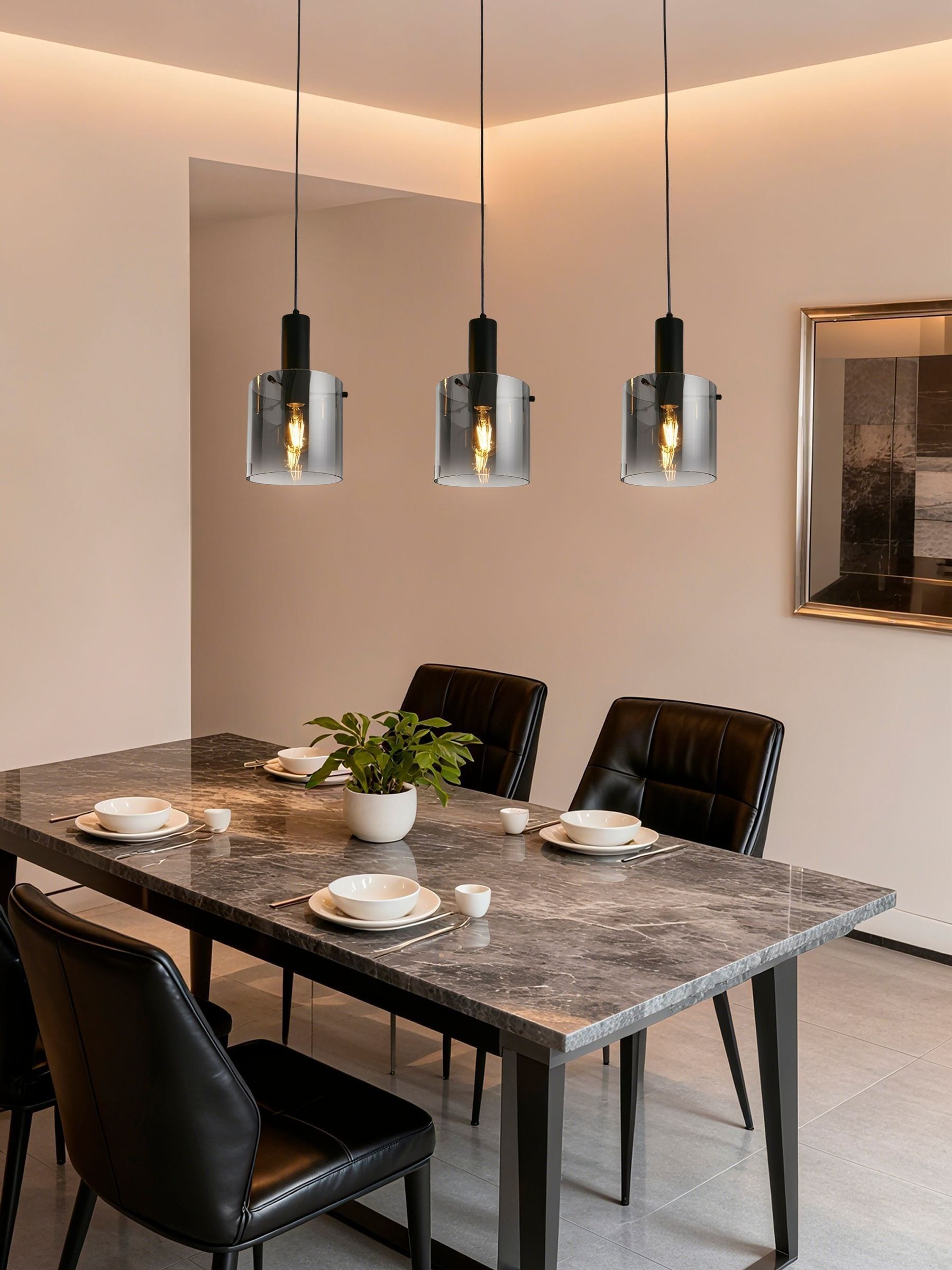 Searchlight black 3-light bar pendant with smoked ombre glass, UK version