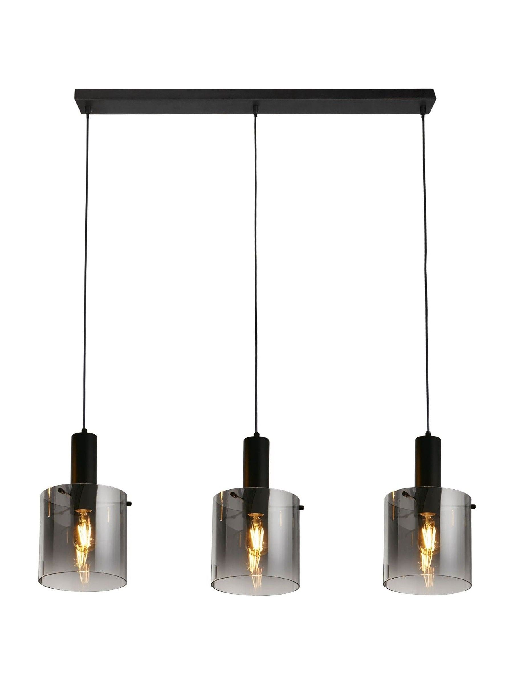 Searchlight black 3-light bar pendant with smoked ombre glass, UK version
