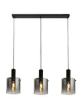 Searchlight black 3-light bar pendant with smoked ombre glass, UK version